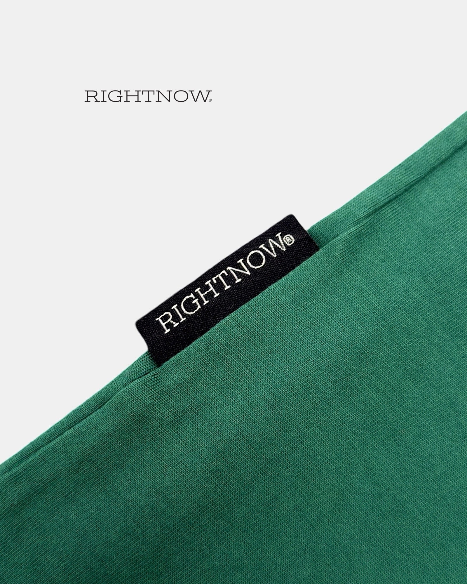 Brand logo label sewn on the outside of a natural green Moment cotton oversized plain t-shirt.