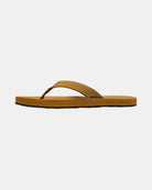 Men's earth brown rubber Thong-style sandal seen from the left side, highlighting the contoured and grooved topsole with embedded arch support.