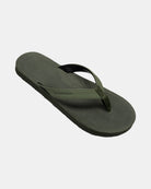 A 45-degree angled view of a men's natural green rubber Thong-style sandal highlighting its textured and supportive footbed.