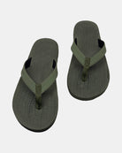 Front view of a pair of natural green rubber men’s thong sandal with open-toe design and textured footbed.