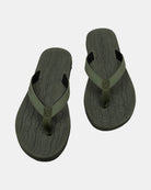 Front view of a pair of natural green rubber women’s thong sandal with open-toe design and textured footbed.