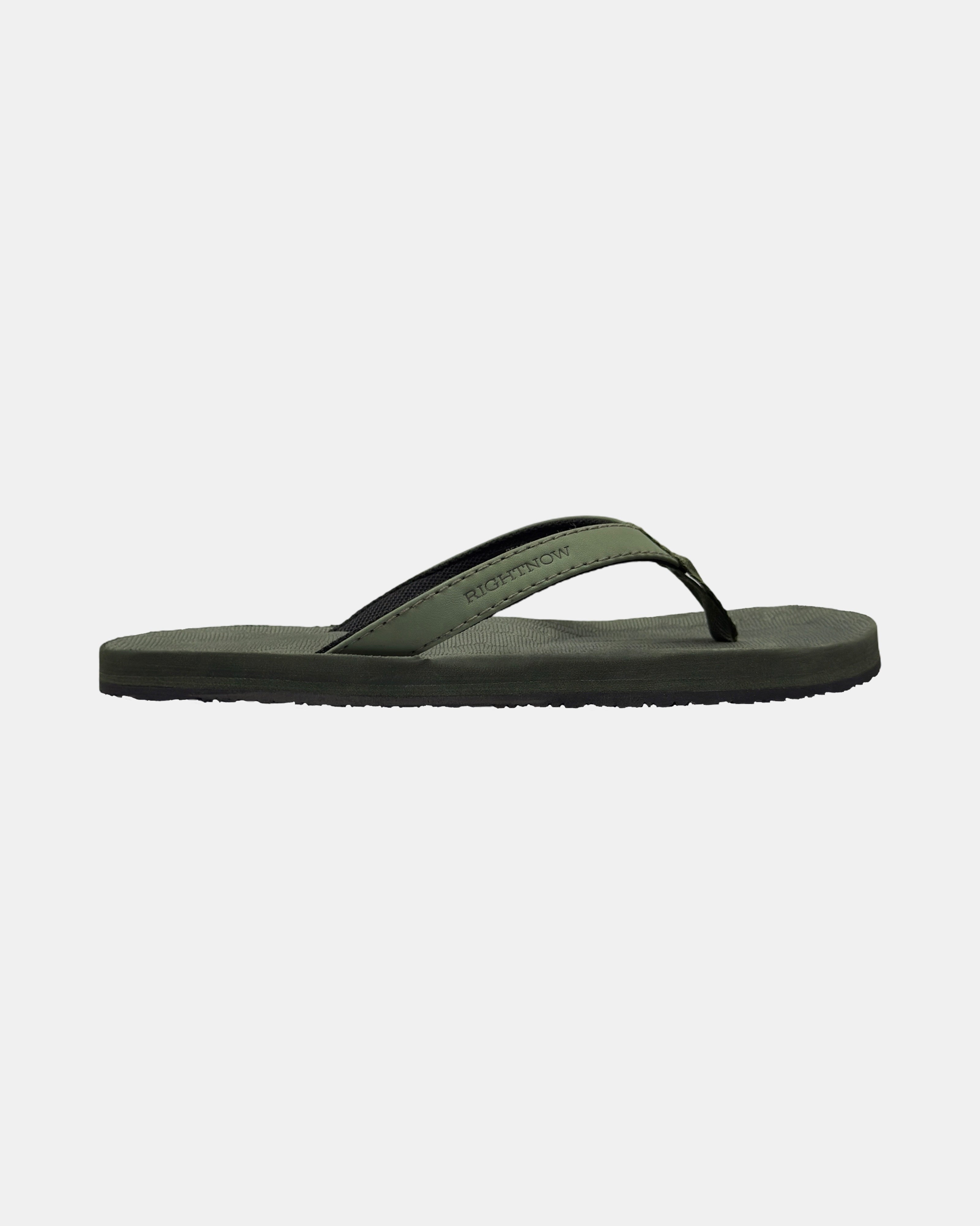 Women's natural green rubber Thong sandal seen from the right side, showing the slim profile of the sole and V-shaped strap.